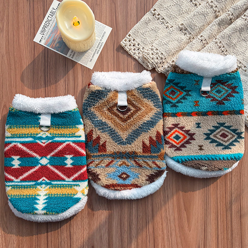Winter Clothing For Dogs - Ethnic Diamond Pattern Pet Vest Plush