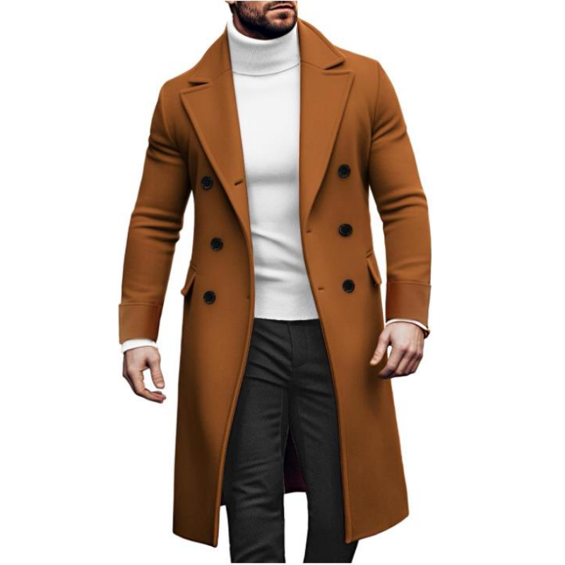 Winter Clothing Types - Men Long Double-breasted Coat with Lining